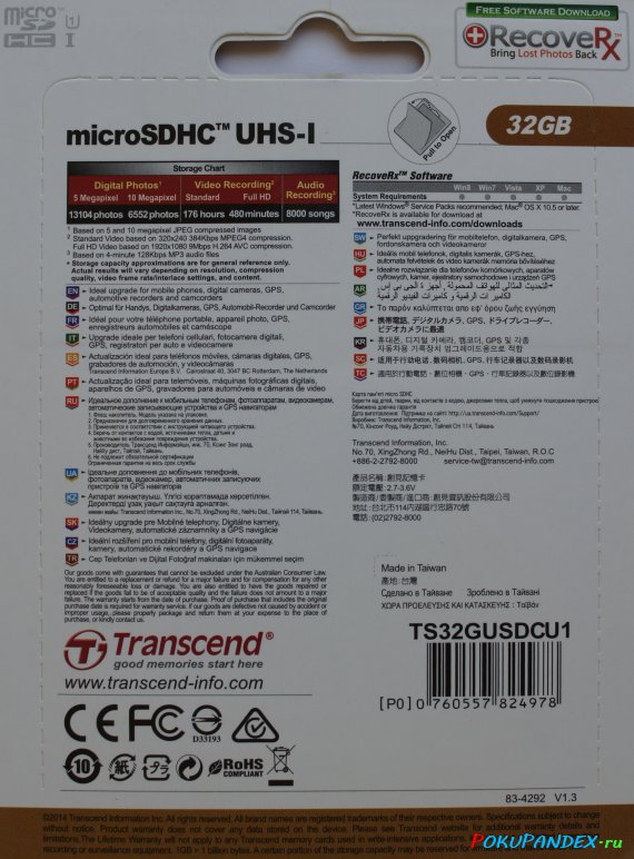 Transcend Premium 32 Gb microSDHC UHS-I 300x Class 10 TS32GUSDCU1 - упаковка