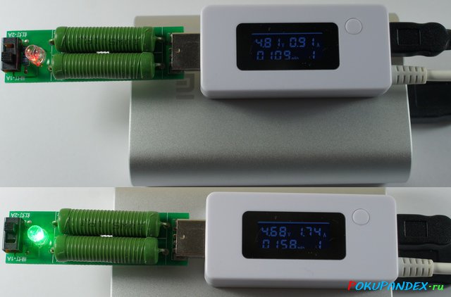 Тестирование micro-USB кабеля Fujitsu + повербанк Xiaomi 10000 mAh. Ток 1A + 2A