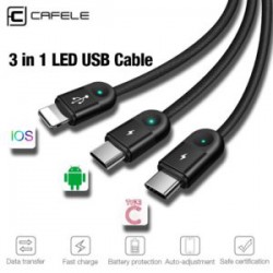 Кабель Cafele 3 в 1 - type-C+micro-USB+Lightning