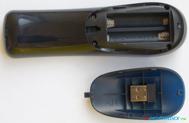 Аэромышь T2. RF USB ресивер в отсеке для батареек.