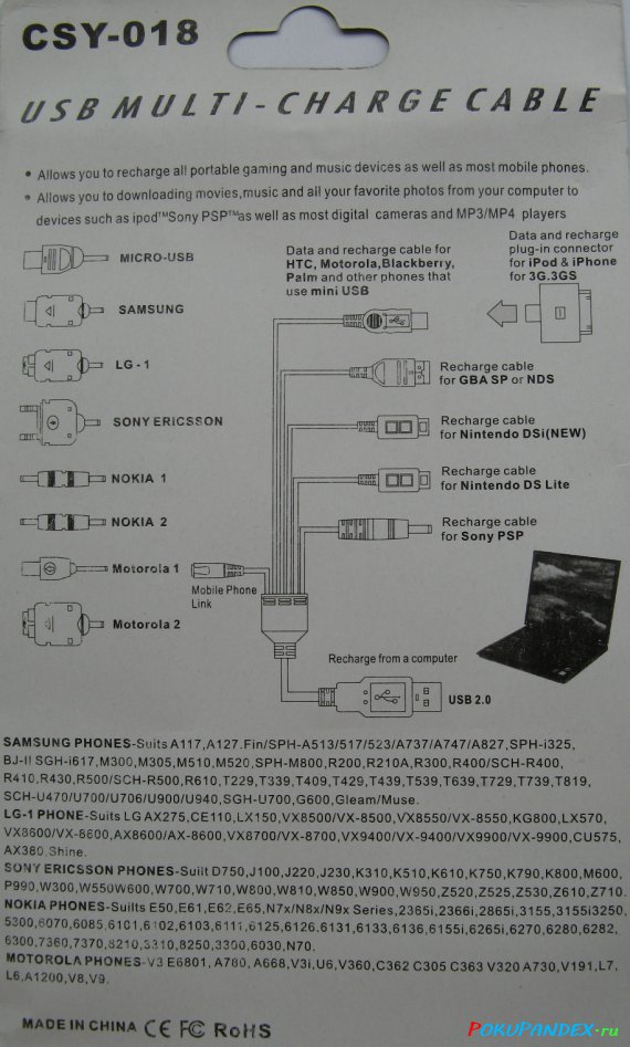 Список моделей телефонов, которые можно зарядить через USB-кабель