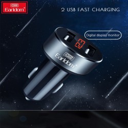 Автомобильная USB зарядка Earldom на два порта c индикацией напряжения и тока.